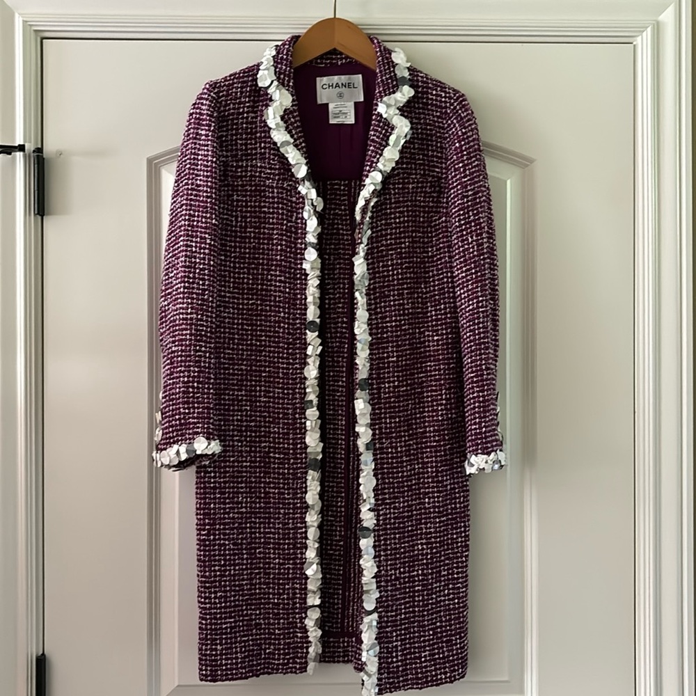 Chanel Purple Tweed Jacket Coat